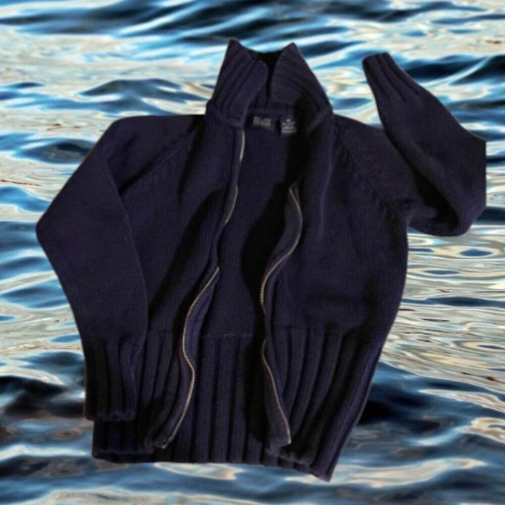 Hillard & Hanson Casual Blue Thick Cardigan Banded Sweater